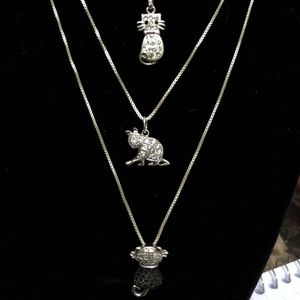 Sterling Silver Diamond /Onyx Cat Necklaces.